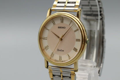 New Batt*Exc+5* Vintage SEIKO Dolce 8N41-7030 Quartz White Dial Round Mens Watch