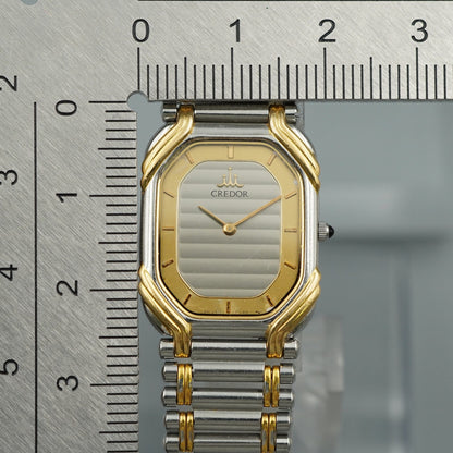 N MINT Vintage 1990s SEIKO CREDOR 2F70-5490 Qz Silver Rectangle 19mm Women Watch