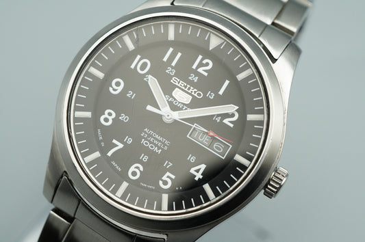 *Exc+5* Vintage SEIKO SPORTS 7S36-03J0 Automatic Black Round 42mm Mens Watch