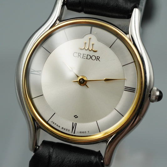 *MINT* Vintage SEIKO CREDOR 8420-0150 Quartz Silver Dial Round 23 mm Women Watch
