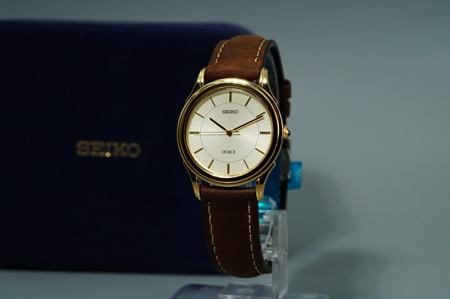 *MINT* Vintage 1998 SEIKO Dolce 5E31-7A40 Quartz Gold Dial Round 34mm Mens Watch