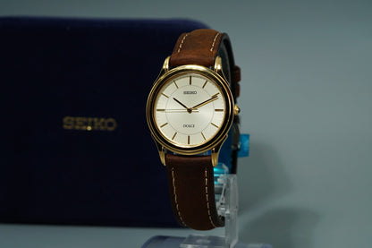 *MINT* Vintage 1998 SEIKO Dolce 5E31-7A40 Quartz Gold Dial Round 34mm Mens Watch