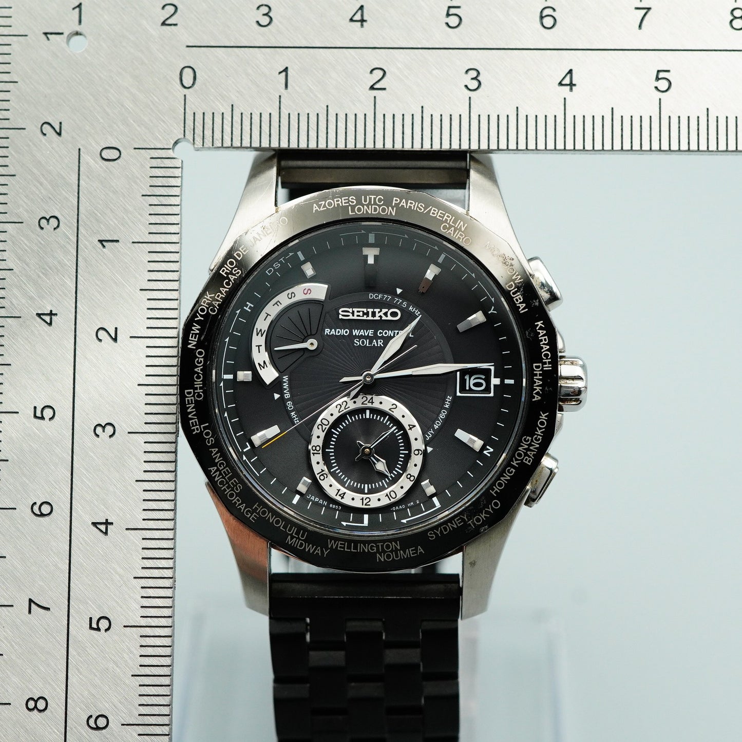 *Exc+5* New Batt SEIKO Brightz 8B53-0AA0 Solar Black Dial Round 40mm Mens Watch