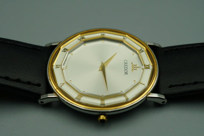 *NEAR MINT* Vintage 1988 SEIKO CREDOR 2F70-0290 Qz Silver Round 31mm Mens Watch