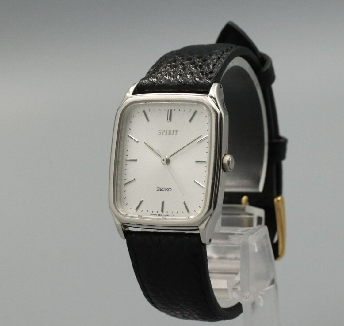 *N MINT* Vintage SEIKO SPIRIT 5E31-5B50 Quartz White Dial Rectangle Mens Watch