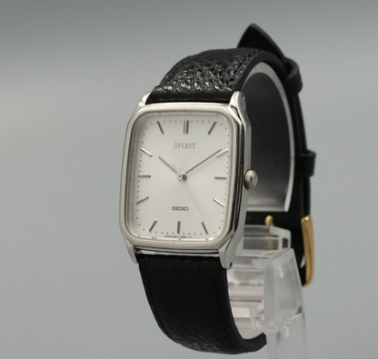*N MINT* Vintage SEIKO SPIRIT 5E31-5B50 Quartz White Dial Rectangle Mens Watch