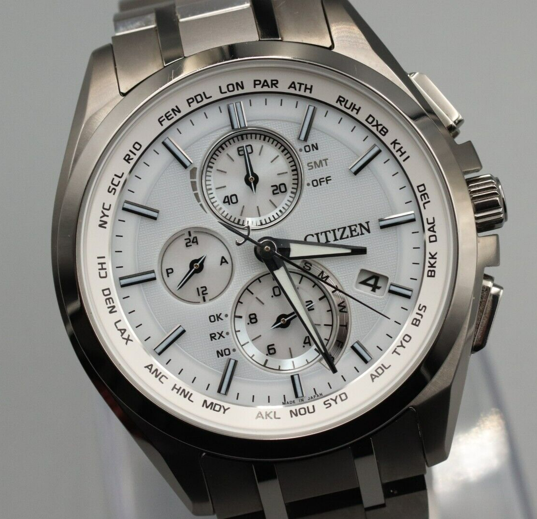 *Exc+5*  CITIZEN H804-T018696 A78040-57A Attesa Eco-Drive Solar Radio Mens Watch
