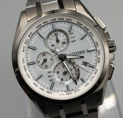 *Exc+5*  CITIZEN H804-T018696 A78040-57A Attesa Eco-Drive Solar Radio Mens Watch