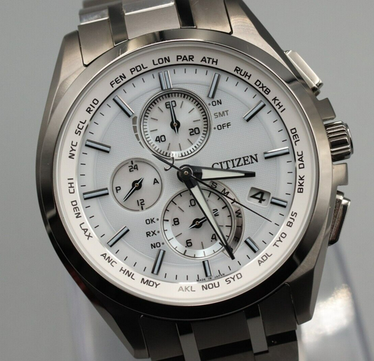 *Exc+5*  CITIZEN H804-T018696 A78040-57A Attesa Eco-Drive Solar Radio Mens Watch