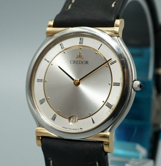 *NEAR MINT* Vintage 1990 SEIKO Credor 7779-6000 Qz Silver Round 31mm Mens Watch