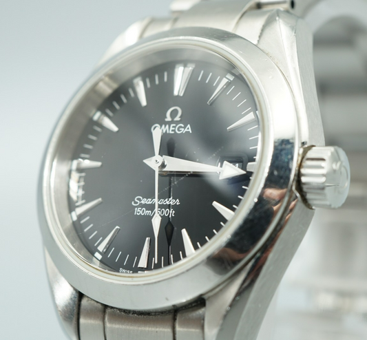 Exc+5 Vintage 1998 OMEGA Seamaster Aqua Terra Cal.1424 Qz Black 29mm Women Watch
