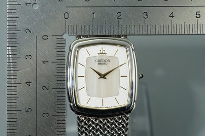 *N MINT* Vintage 1997 SEIKO CREDOR 5A74-3D20 Qz White Rectangle 27mm Women Watch