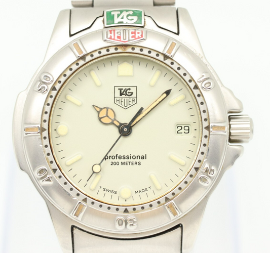 *NEAR MINT* Vintage TAG HEUER 999.713K Quartz White Dial Round Mens Watch