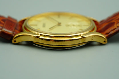 *Exc+5* Vintage 1996 SEIKO small seconds 7N07-9000 Qz Gold Round 35mm Mens Watch