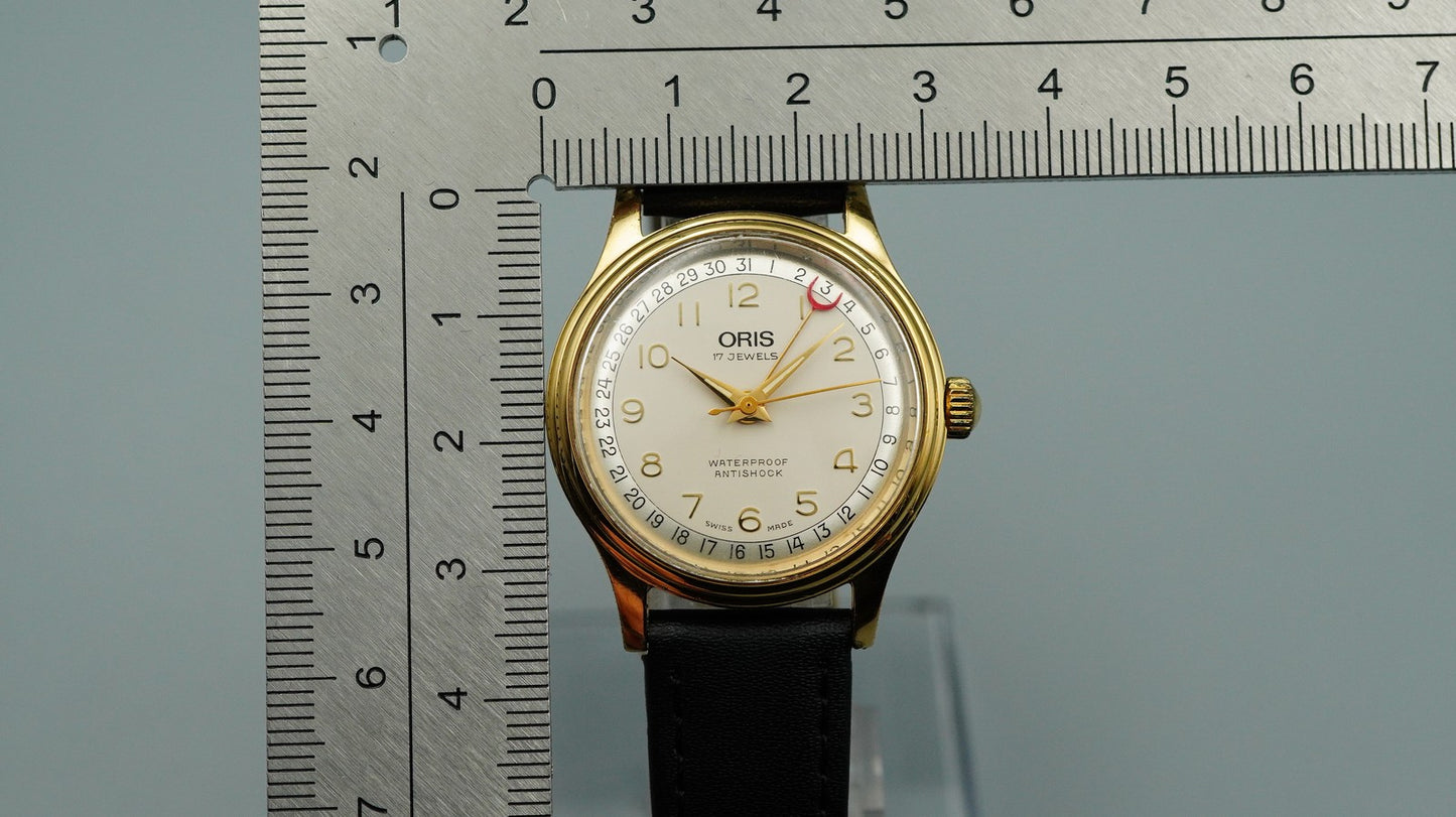*Exc+5* 1990s ORIS Pointer Date 302-7285B Hand Winding Cream 31mm Mens Watch