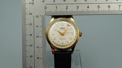 *Exc+5* 1990s ORIS Pointer Date 302-7285B Hand Winding Cream 31mm Mens Watch