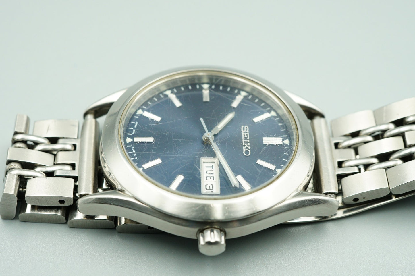 *Exc+4* Vintage 1999 SEIKO SPIRIT 7N43-9080 Quartz Blue Round 36mm Mens Watch