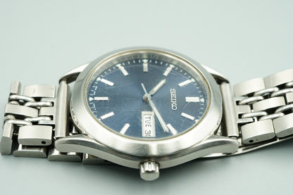 *Exc+4* Vintage 1999 SEIKO SPIRIT 7N43-9080 Quartz Blue Round 36mm Mens Watch