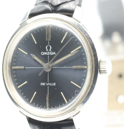 *N MINT* Vintage OMEGA De Ville TOOL 102 Hand Winding Navy Dial 25mm Women Watch