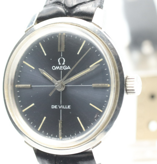 *N MINT* Vintage OMEGA De Ville TOOL 102 Hand Winding Navy Dial 25mm Women Watch