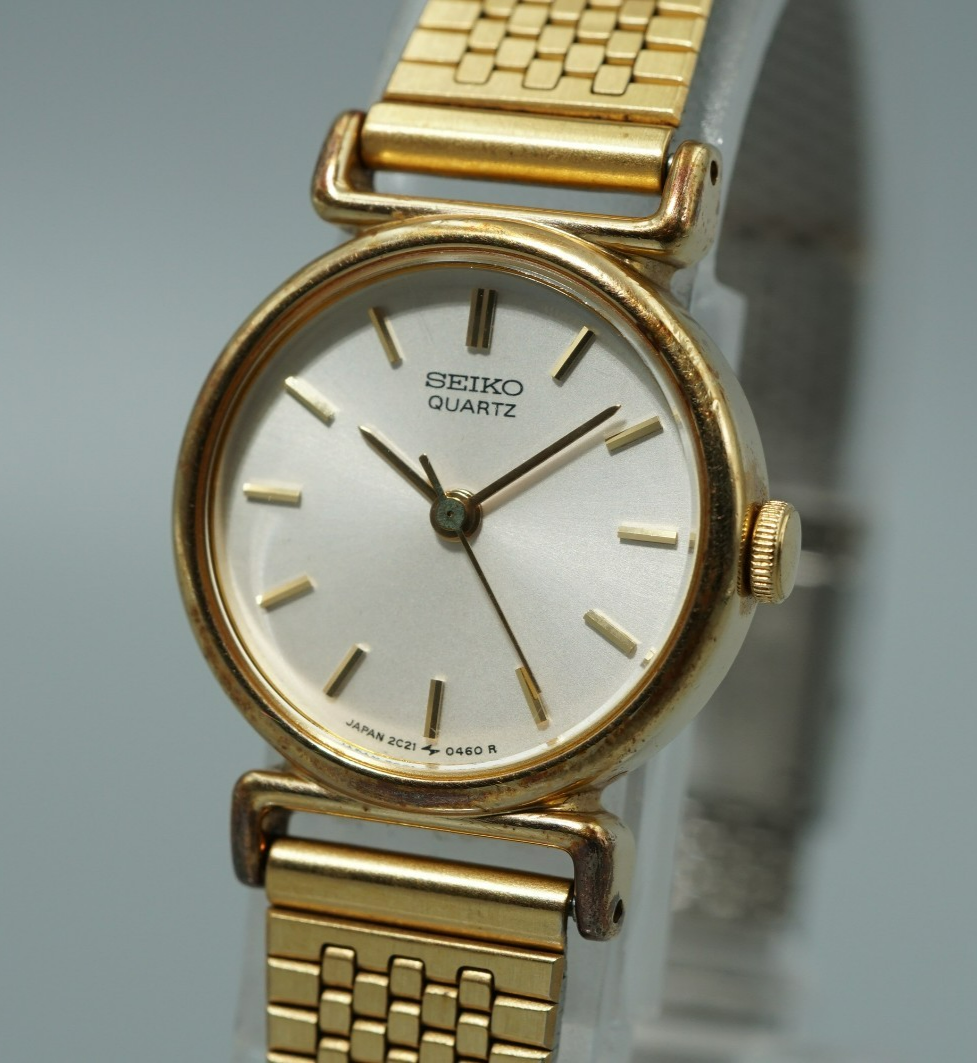*Exc+5* Vintage 1985 SEIKO Bracelet 2C21-0100 Qz White Round 21mm Women Watch