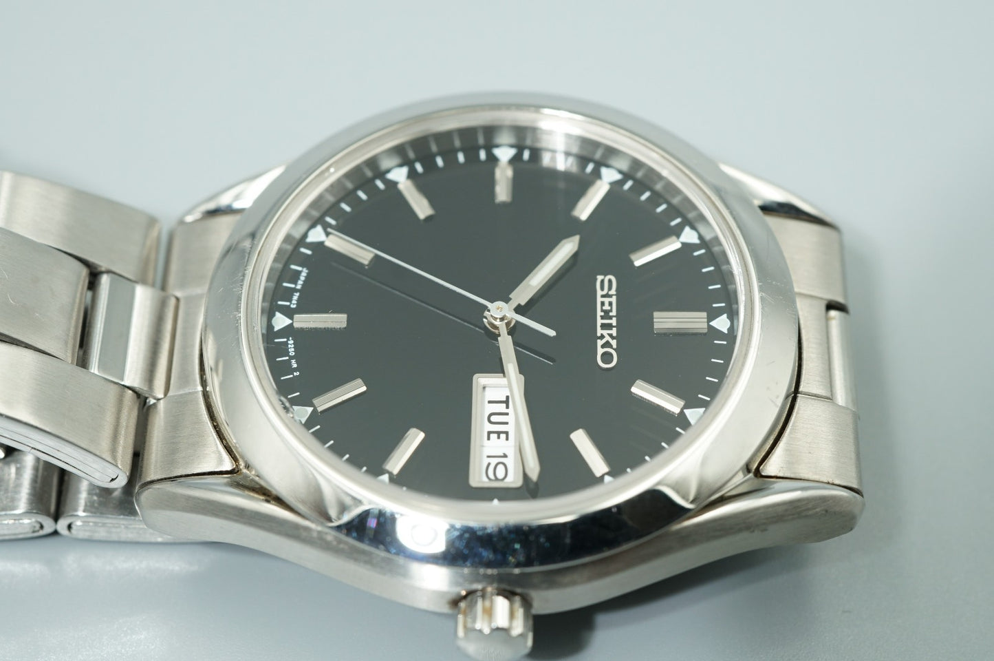 *Exc+5* Vintage1997 SEIKO 7N43-9080 Quartz Black Dial Round 37mm Mens Watch