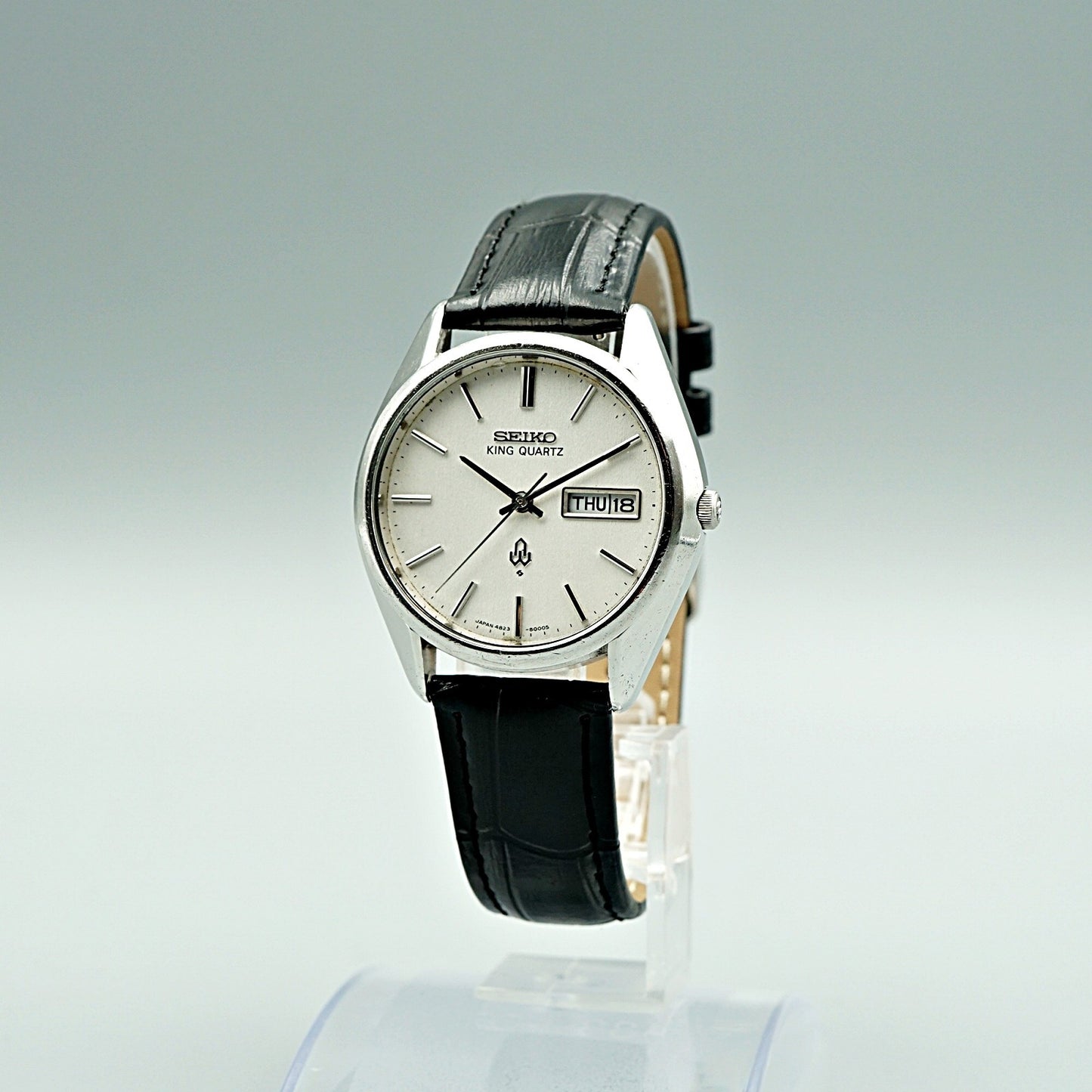 *Exc+5* Vintage 1970s SEIKO KING 4823-8000 Qz White Dial Round 36mm Mens Watch