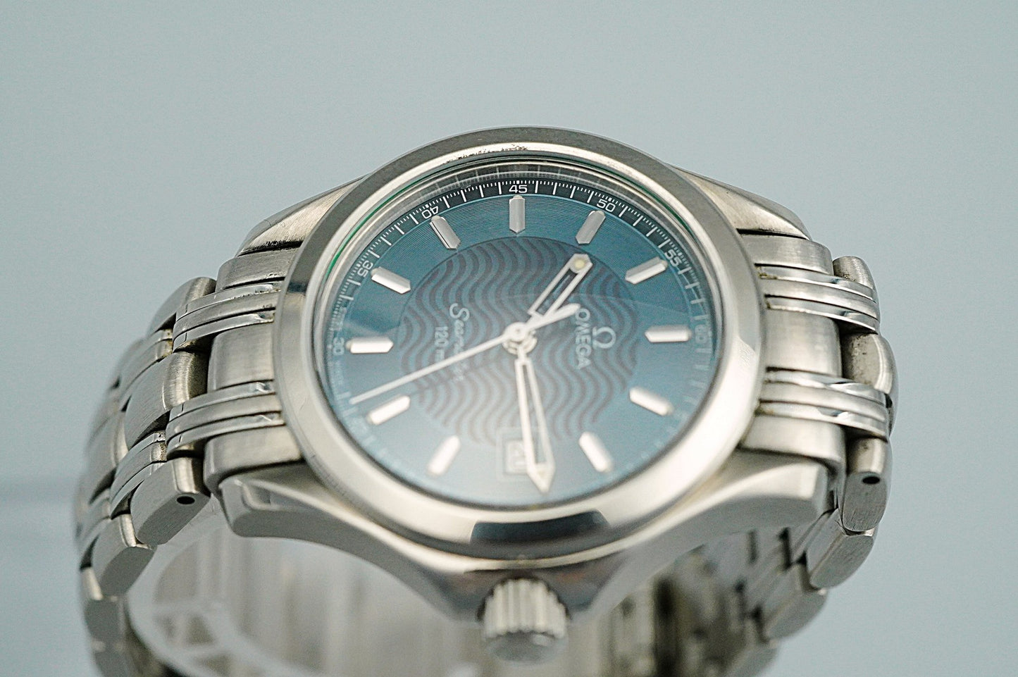 *N MINT* Vintage OMEGA Seamaster 2571.81 Cal.1424 Qz Blue 28mm Women Watch
