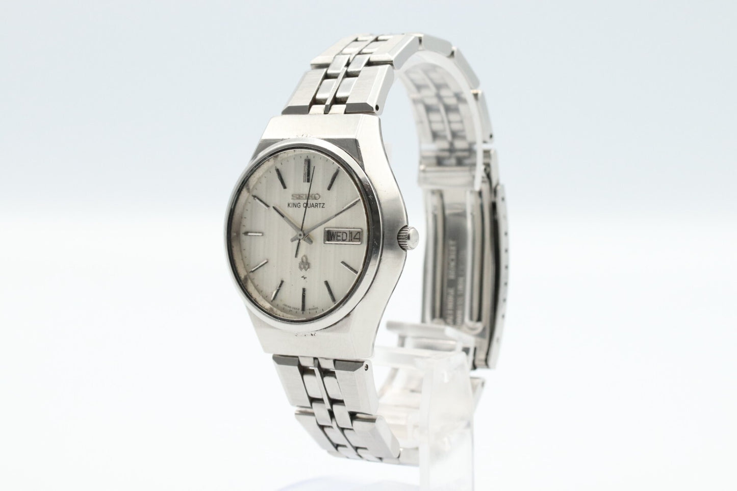 *Exc+5* Vintage SEIKO King Quartz 0853-8001 White Dial Day Date Round Mens Watch
