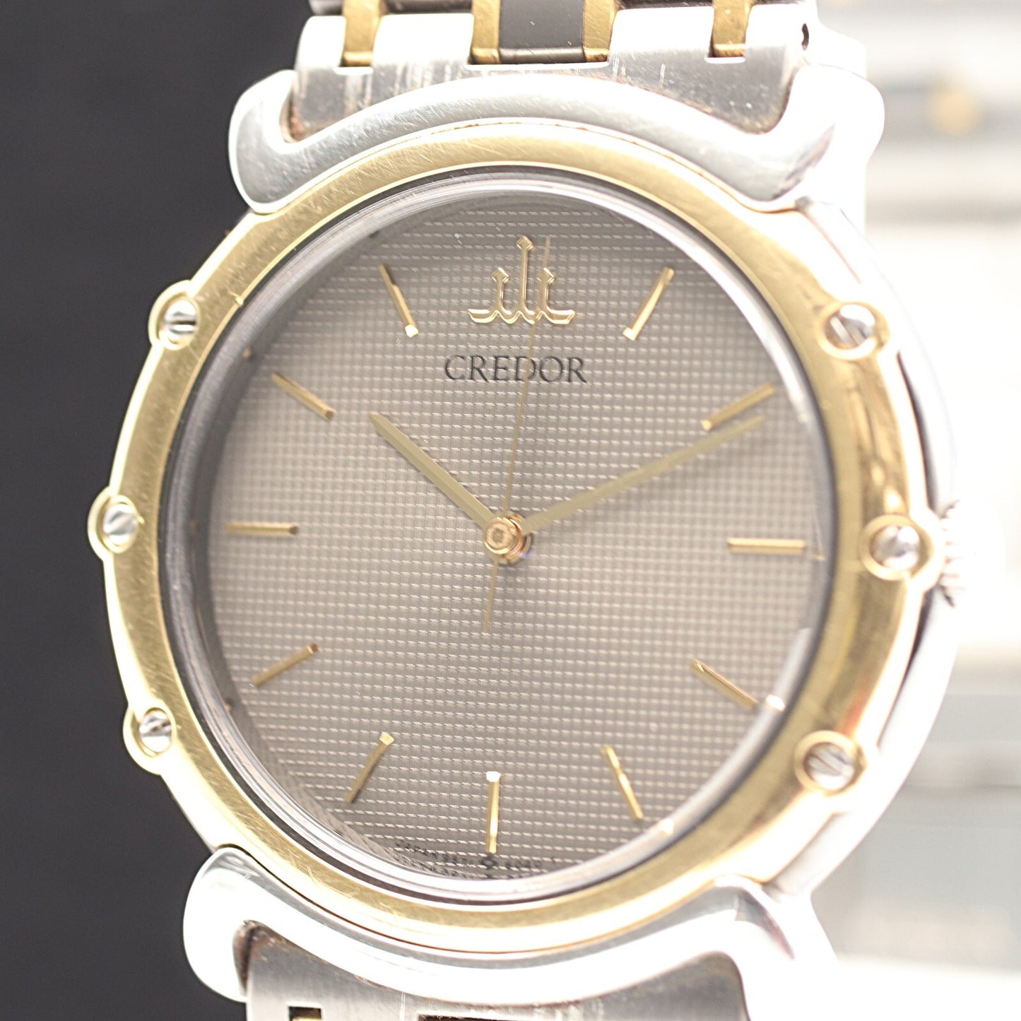 *Exc+5* Vintage 1990s SEIKO CREDOR 9571-6050 Qz Gray Dial Round 31mm Mens Watch