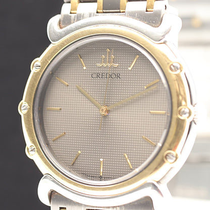 *Exc+5* Vintage 1990s SEIKO CREDOR 9571-6050 Qz Gray Dial Round 31mm Mens Watch