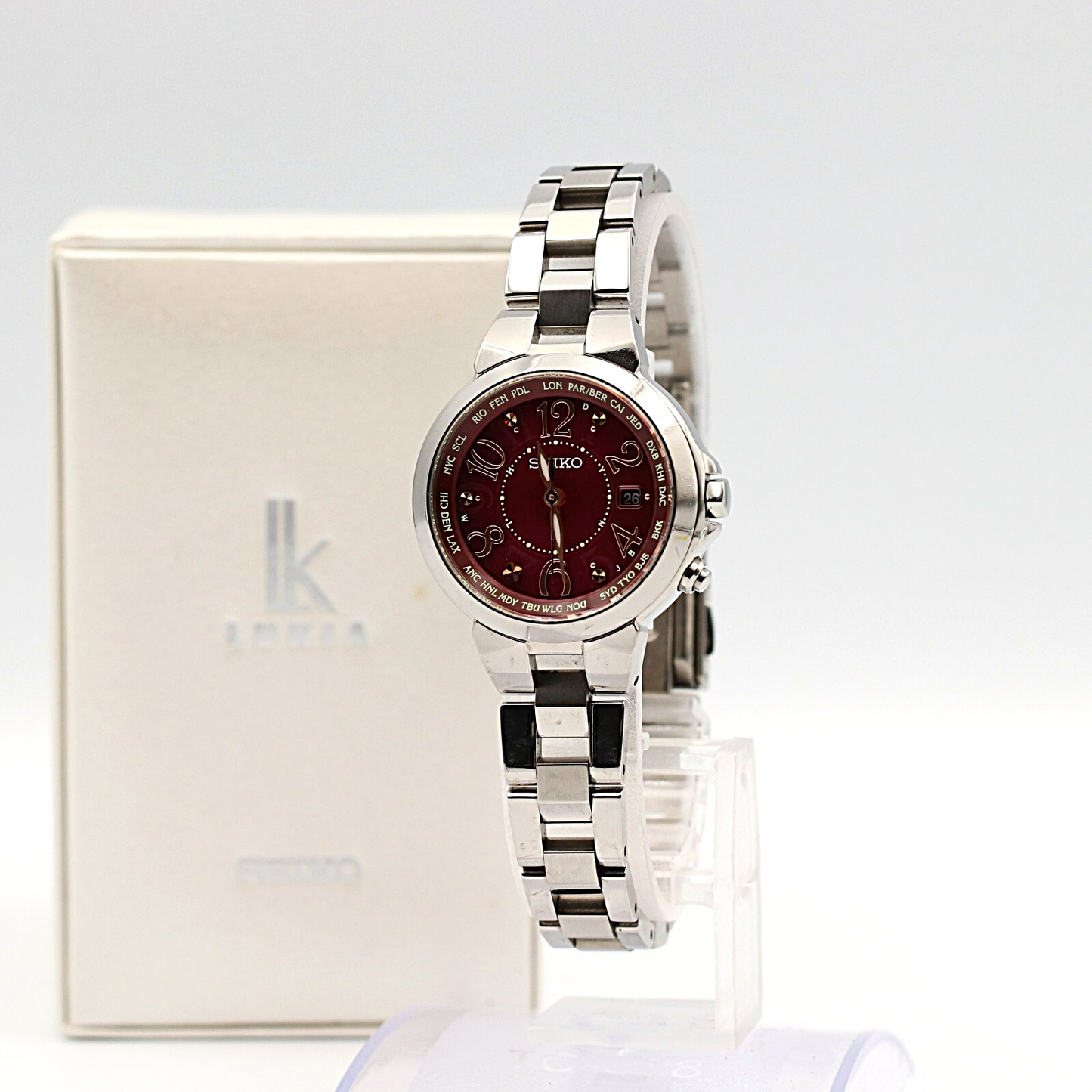 *NEAR MINT* SEIKO Lukia 1B25-0AC0 Solar RED Dial Round 29m Women Watch JAPAN