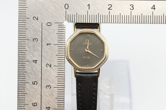 *Exc+5* Vintage OMEGA De Ville Cal.1387 Qz Black Dial Octagon 20mm Women Watch
