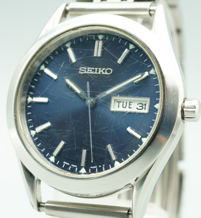 *Exc+4* Vintage 1999 SEIKO SPIRIT 7N43-9080 Quartz Blue Round 36mm Mens Watch
