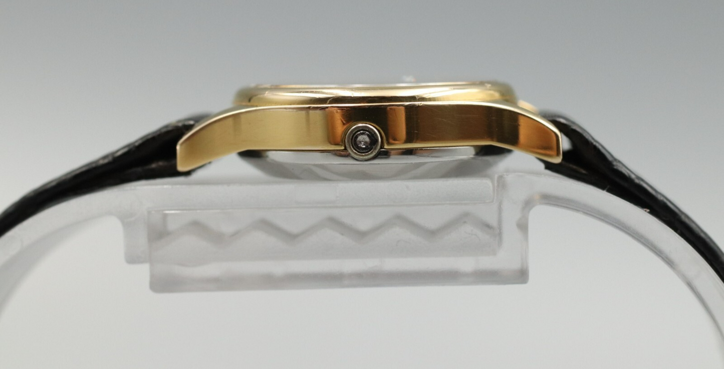*NEAR MINT* Vintage OMEGA De Ville 591.0022 Quartz Gold Dial Round Women Watch