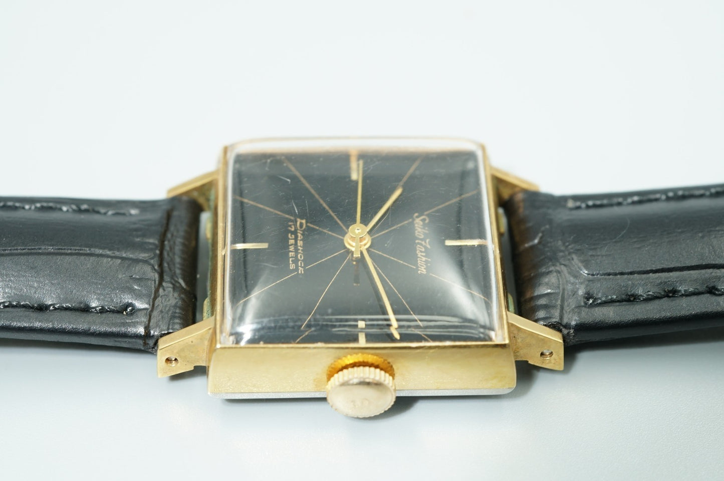 *Exc+5* Vintage SEIKO DIASHOCK 5292 Hand Wind Black Dial Square 22mm Women Watch