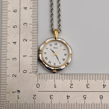 *Exc+5* Vintage SEIKO 1F21-0A10 Quartz White Dial Round 20mm Women Watch JAPAN