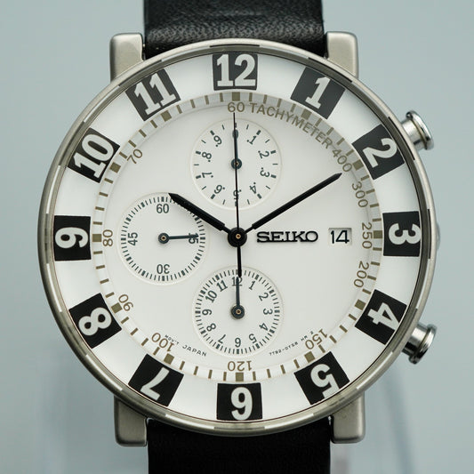 *MINT* Vintage SEIKO SPIRIT SOTTSASS 7T92-0TS0 Qz White Round 39mm Mens Watch