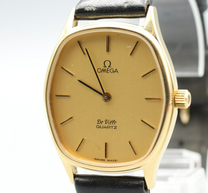 N MINT Vintage OMEGA De Ville Cal.1330 Quartz Gold Dial Hexagon 31mm Mens Watch