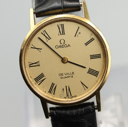 *Exc+5* Vintage OMEGA De Ville Cal.1351 Quartz Gold Roman Dial Round Women Watch