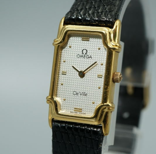 Vintage 1998 OMEGA De Ville Cal.1455  Qz White Dial Rectangle 16mm Women Watch