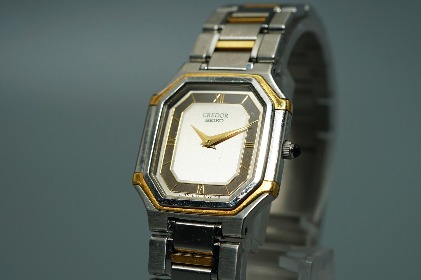 *N MINT* Vintage 1996 SEIKO CREDOR 5A70-3A00 Qz Gray Octagon 22mm Women Watch