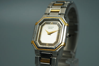 *N MINT* Vintage 1996 SEIKO CREDOR 5A70-3A00 Qz Gray Octagon 22mm Women Watch