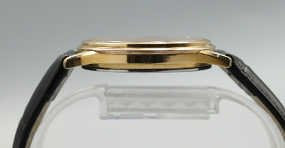 *Exc+5* Vintage OMEGA De Ville Cal.1332 Quartz Gold Dial Date Round Mens Watch