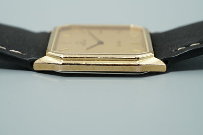 *NEAR MINT* Vintage 1986 OMEGA De Ville Cal.1377 Qz Gold Square 28mm Mens Watch
