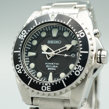 Serviced New Batt *Near MINT* SEIKO Kinetic 5M62-0BL0 AT Black 43mm Mens Watch