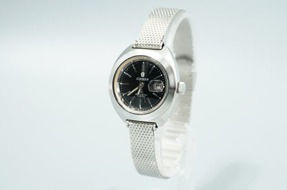 *NEAR MINT* Vintage CITIZEN Date Star GN-3-S Qz Black Round 27mm Women Watch