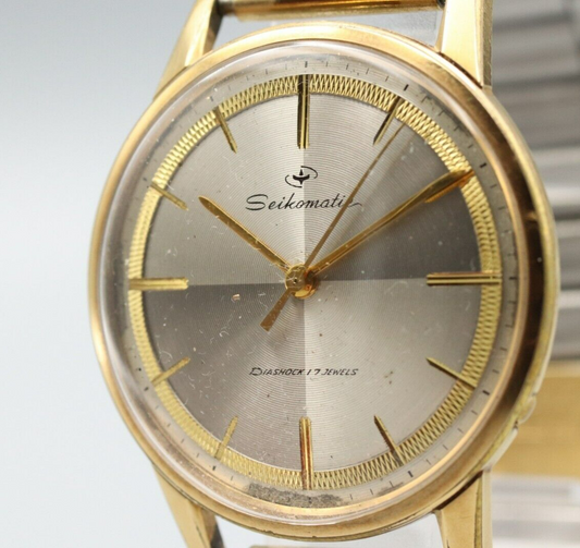 *Exc+5* Vintage SEIKO Seikomatic J14075 Quartz Gold Dial Round Mens Watch