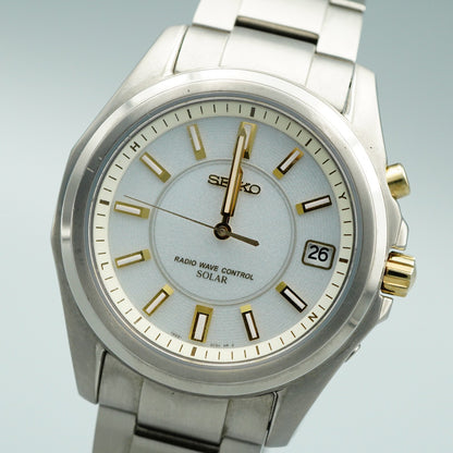 *TOP MINT* SEIKO 7B22-0BH0  Radio Wave Control Solar White 38mm Mens Watch