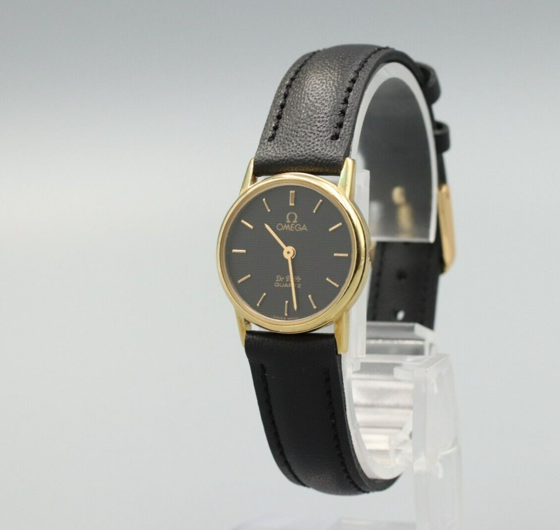 *NEAR MINT* Vintage OMEGA De Ville Cal.1387 Quartz Black Dial Round Women Watch
